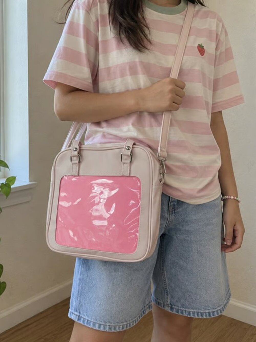PINK Ita Bag Y2K Kawaii Crossbody Purse Anime Pin Display Shoulder Bag